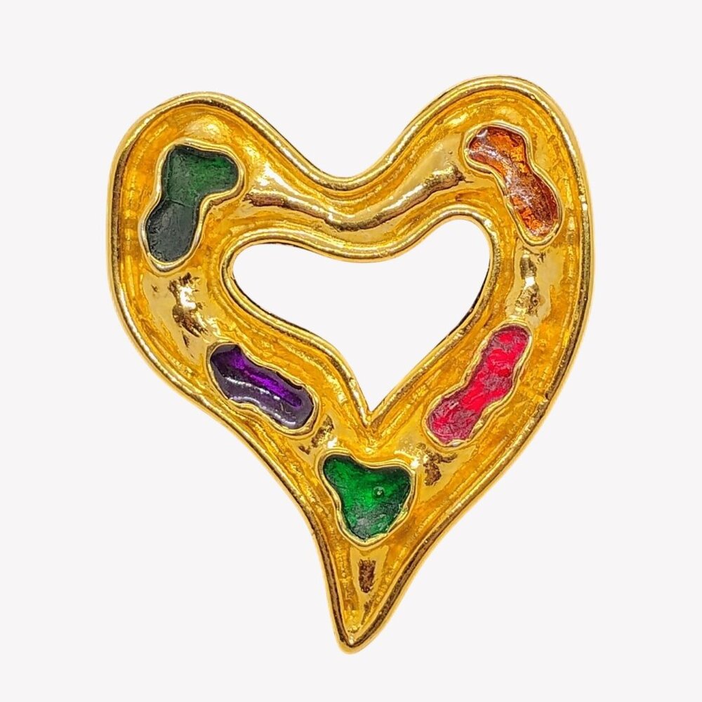 Vtg Edouard Rambaud Paris Heart Brooch w/ Gripoix Enamel
